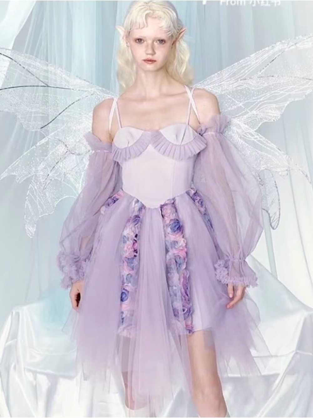 Ethereal Lavender Tulle Off-Shoulder Dress